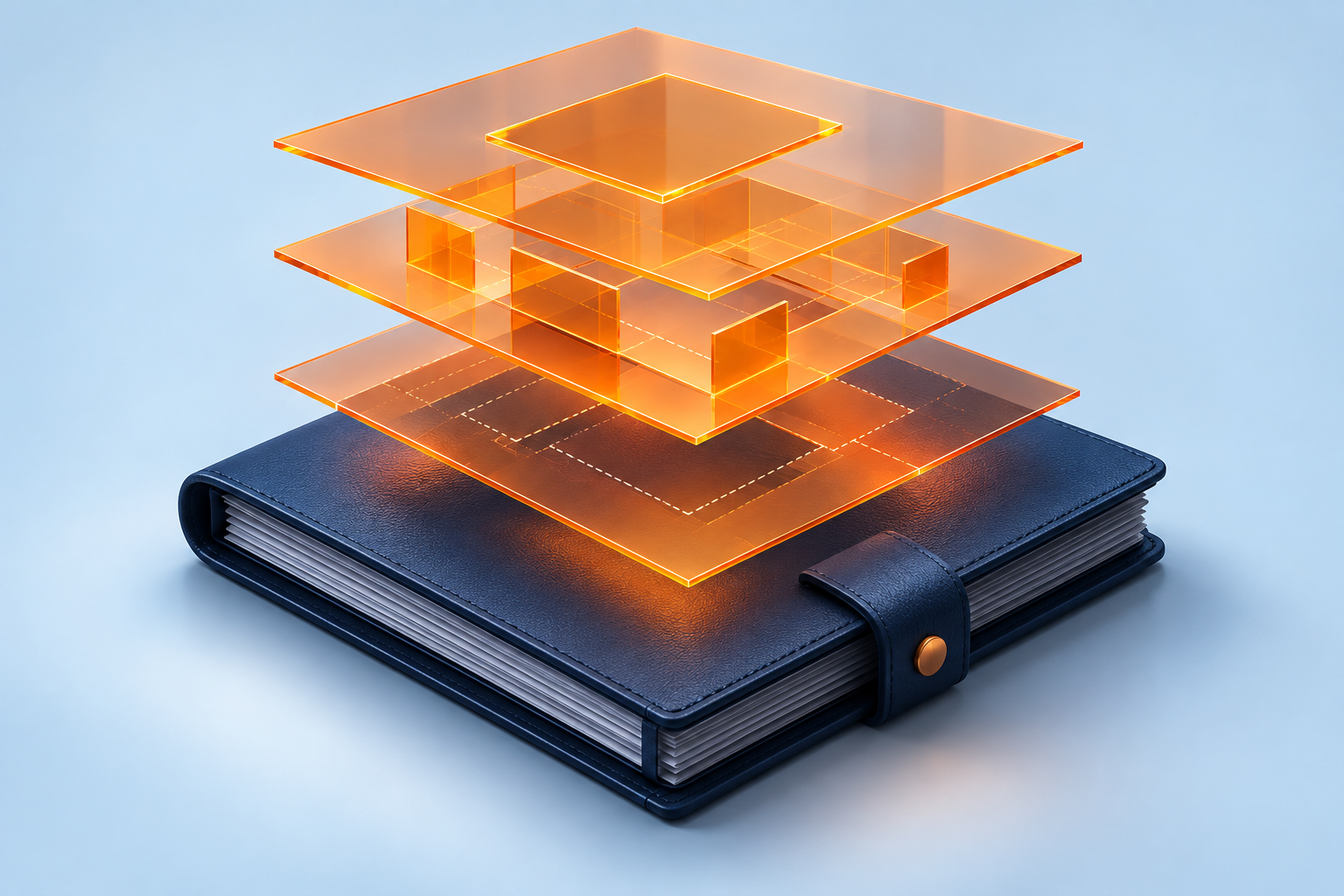 Illustrative sculptural document layers representing an Agent Behaviour Policy